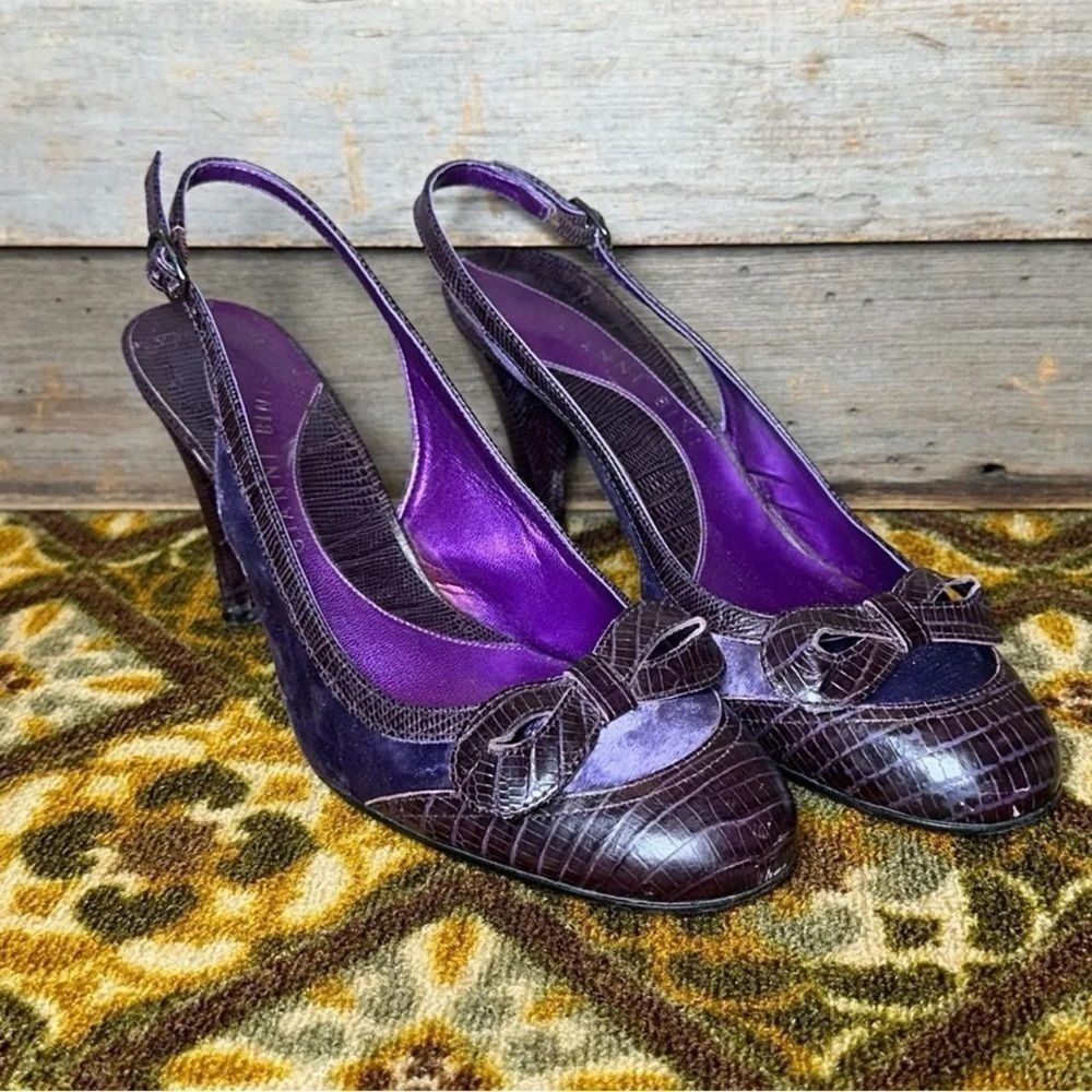 (7/125) Gianni Bini Purple Slingback Heels Women’s Size 8 Croc Embossed Bow Vint - Picture 4 of 8